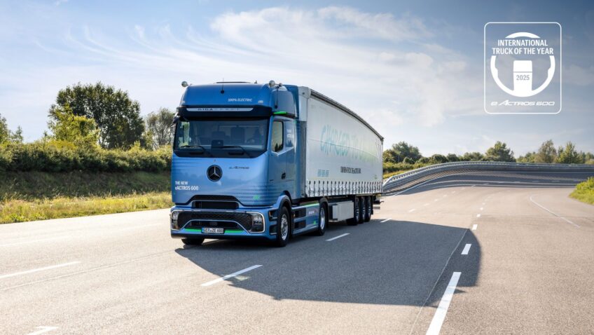 O Mercedes-Benz eActros 600, caminhão elétrico de bateria, foi eleito o “International Truck of The Year 2025” por jornalistas especializados de 24 países europeus