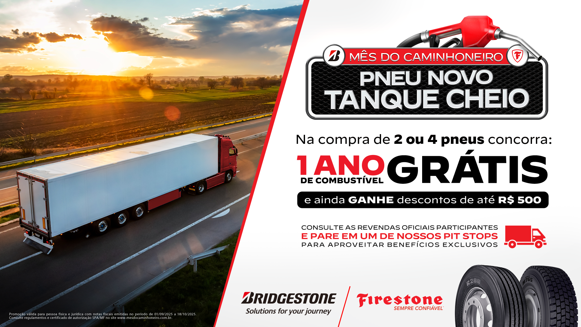 Mês do caminhoneiro: Bridgestone lança campanha com descontos e sorteio de combustível grátis